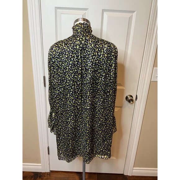 Alice + Olivia Green, Gray, Black & White Geometric Print Shirt Dress, Size M - Picture 5 of 6